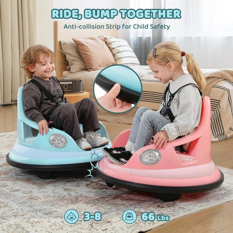 12V Kids Ride-On Bumper Car – 360° Spin, Remote Control & LED Lights