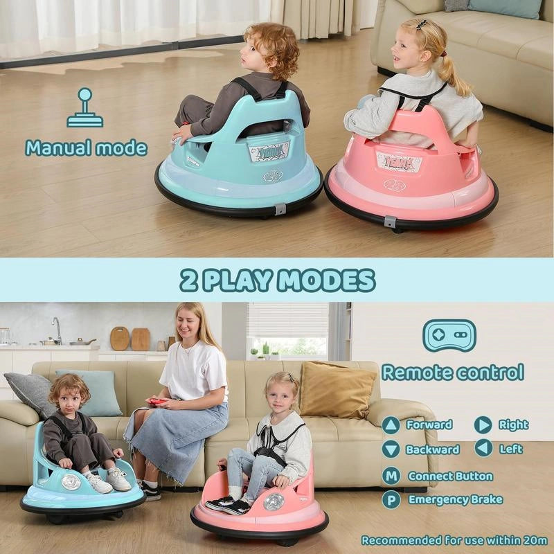 12V Kids Ride-On Bumper Car – 360° Spin, Remote Control & LED Lights