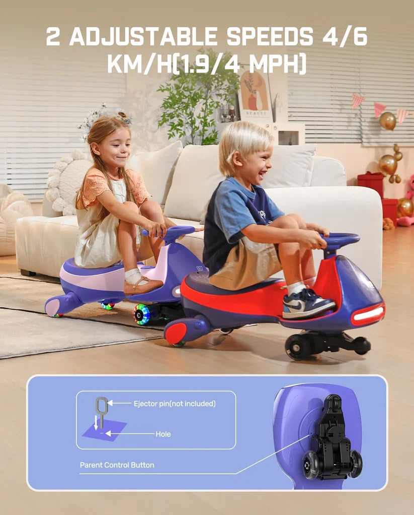 Electric Wiggle Car Ride-On for Kids – 2 Speeds, LED Lights & Music
