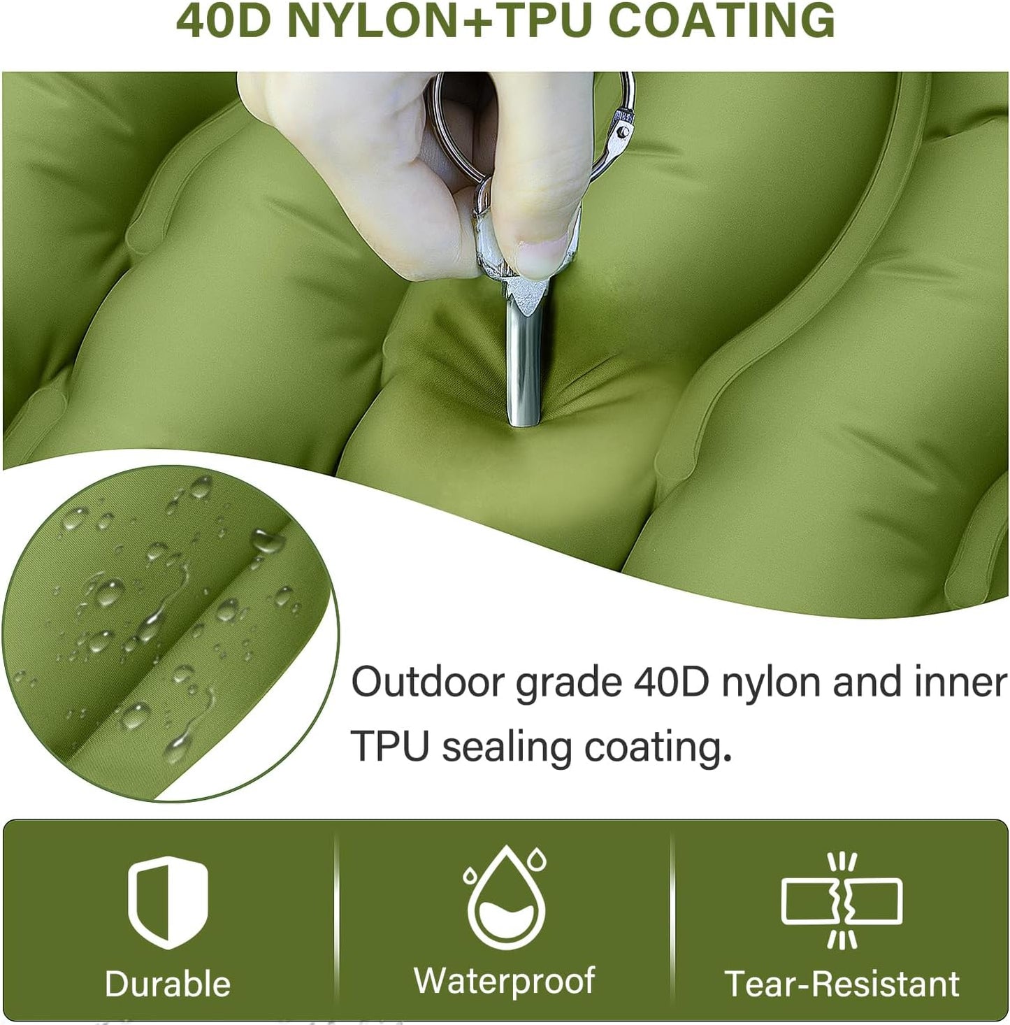 Ultralight Camping Sleeping Pad with Pillow, Built-in Foot Pump to Inflate, Green