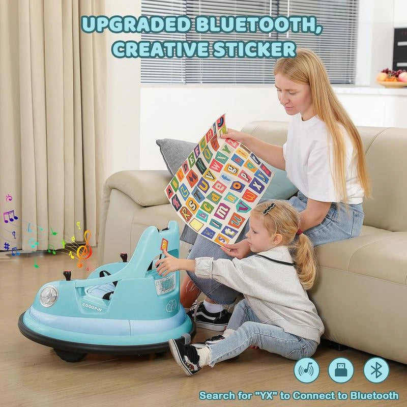 12V Kids Ride-On Bumper Car – 360° Spin, Remote Control & LED Lights