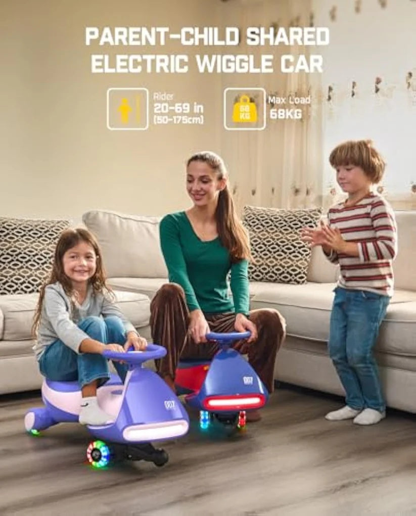 Electric Wiggle Car Ride-On for Kids – 2 Speeds, LED Lights & Music