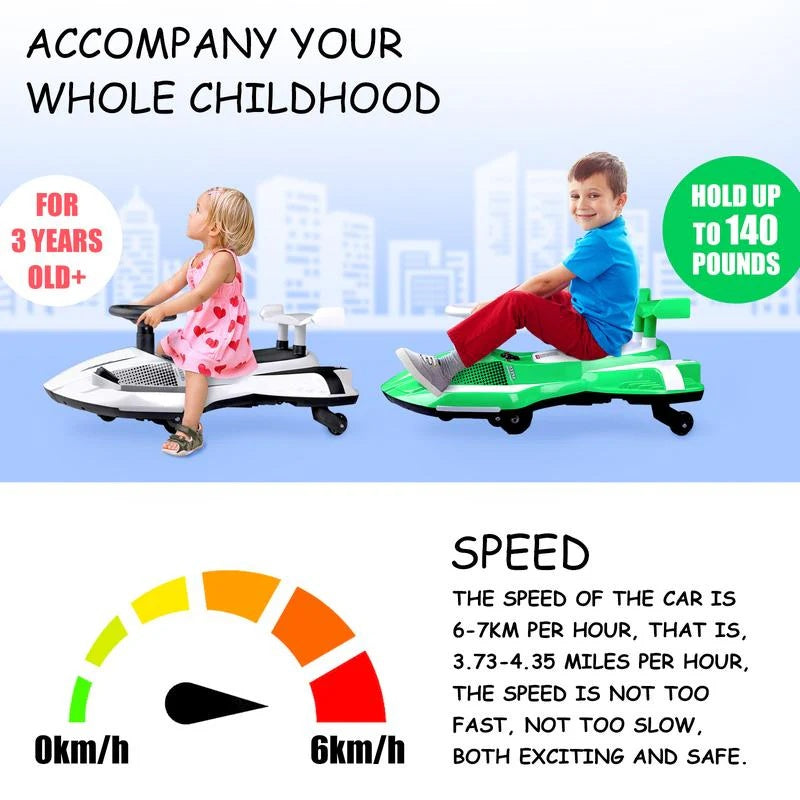 Kids 12V Electric Wiggle Car – Fun Ride with Lights and Bluetooth