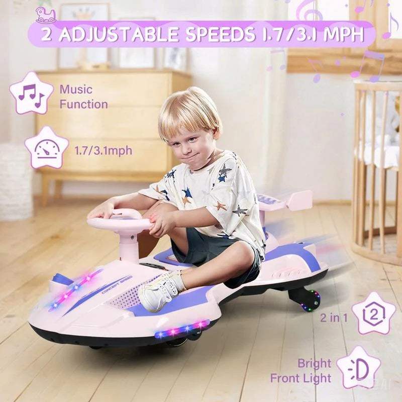 Kids 12V Electric Wiggle Car – Fun Ride with Lights and Bluetooth
