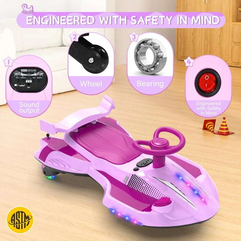 Kids 12V Electric Wiggle Car – Fun Ride with Lights and Bluetooth